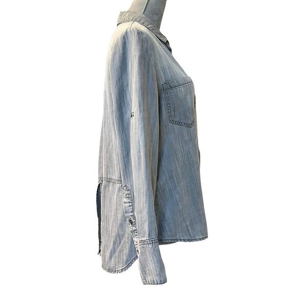 Cloth & Stone Shirt Womens Small Gray Chambray High Low Split Back Button Down - Picture 3 of 9